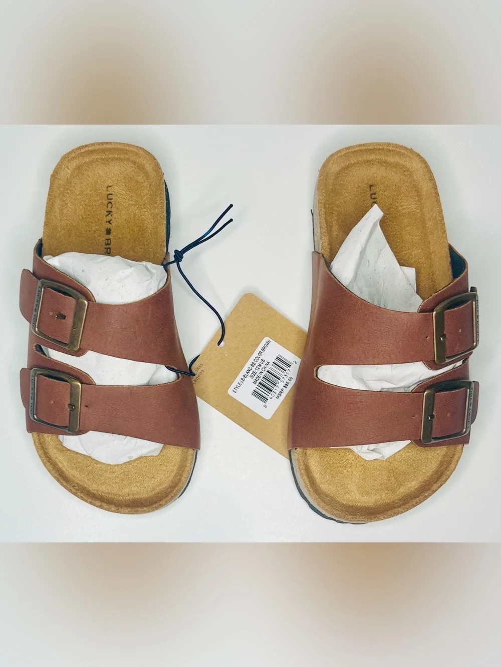 Lucky Brand Brown Double-Buckle Cork Slide Sandals for Kids